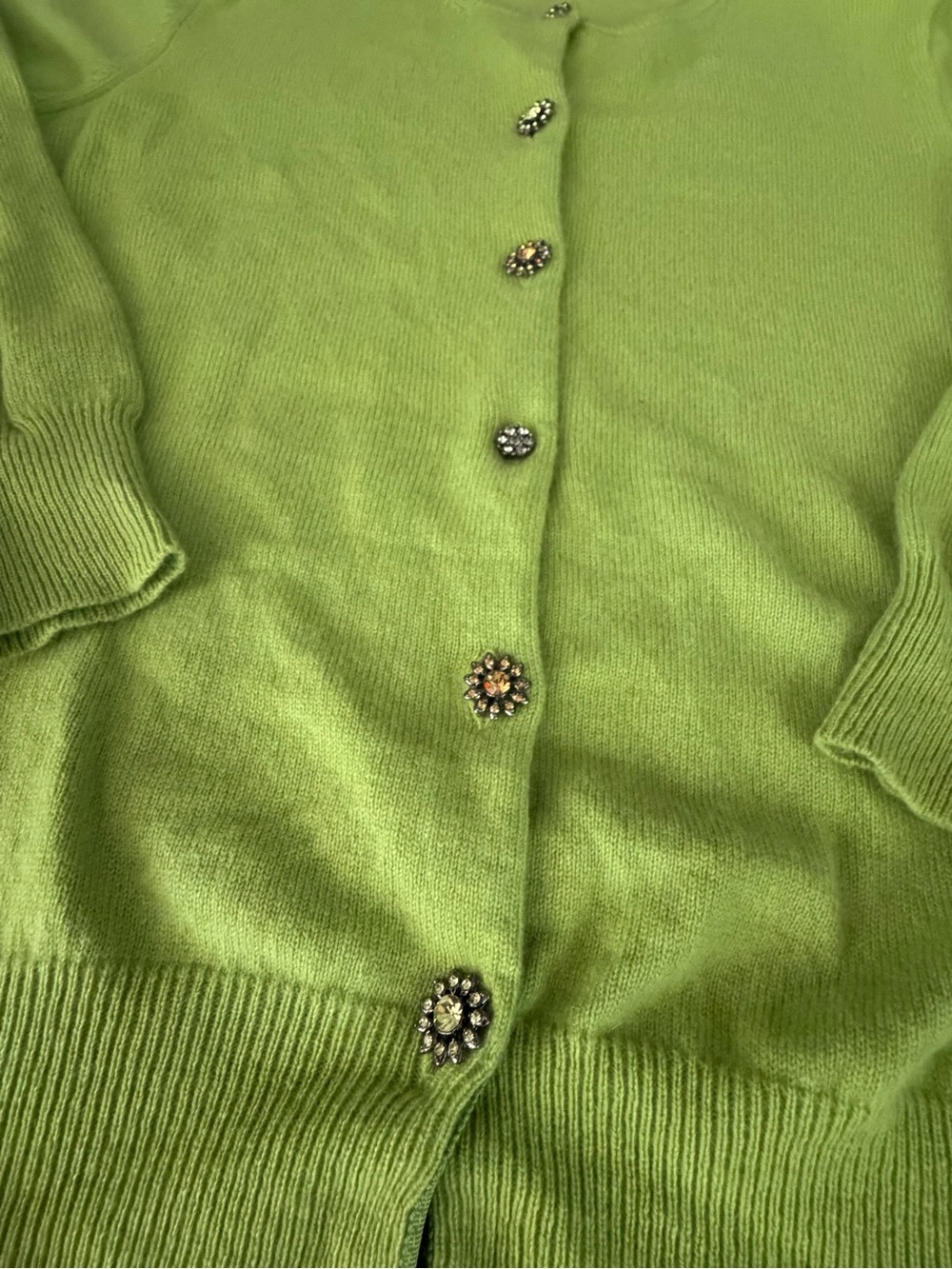 Valerie Stevens Lime Green Crewneck Cardigan with Decorative Buttons - Picture 2 of 6